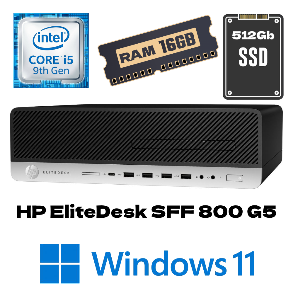 HP EliteDesk 800 G5 SFF Desktop PC - i5 9th Gen Intel 16Gb RAM 512Gb SSD