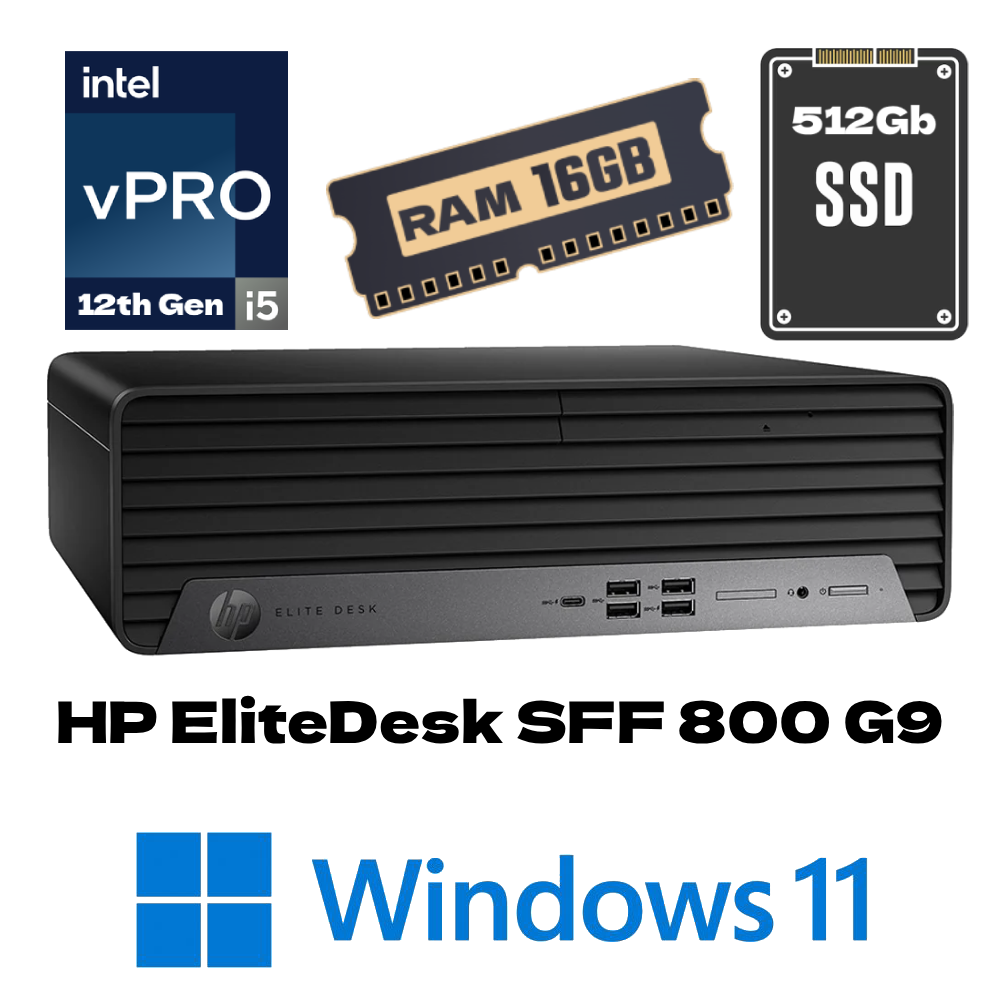 HP Elite SFF 800 G9 Desktop PC - Intel i5 vPro 12th Gen - 16GB RAM - 512Gb SSD